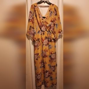 r.wish sz L yellow floral maxi dress with flutter sleeves